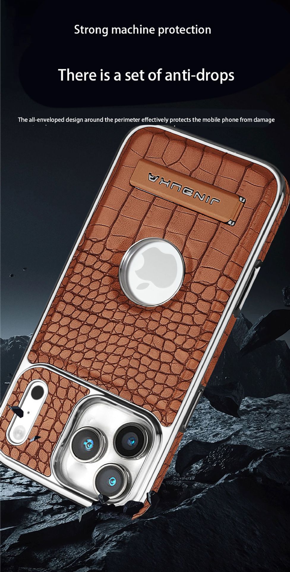 Ốp lưng da vân cá sấu cao cấp cho iPhone 16/17 Pro Max, có chân đế và hỗ trợ sạc không dây từ tính — đen, màu xanh, màu nâu nhạt, nâu sẫm chi tiết 8