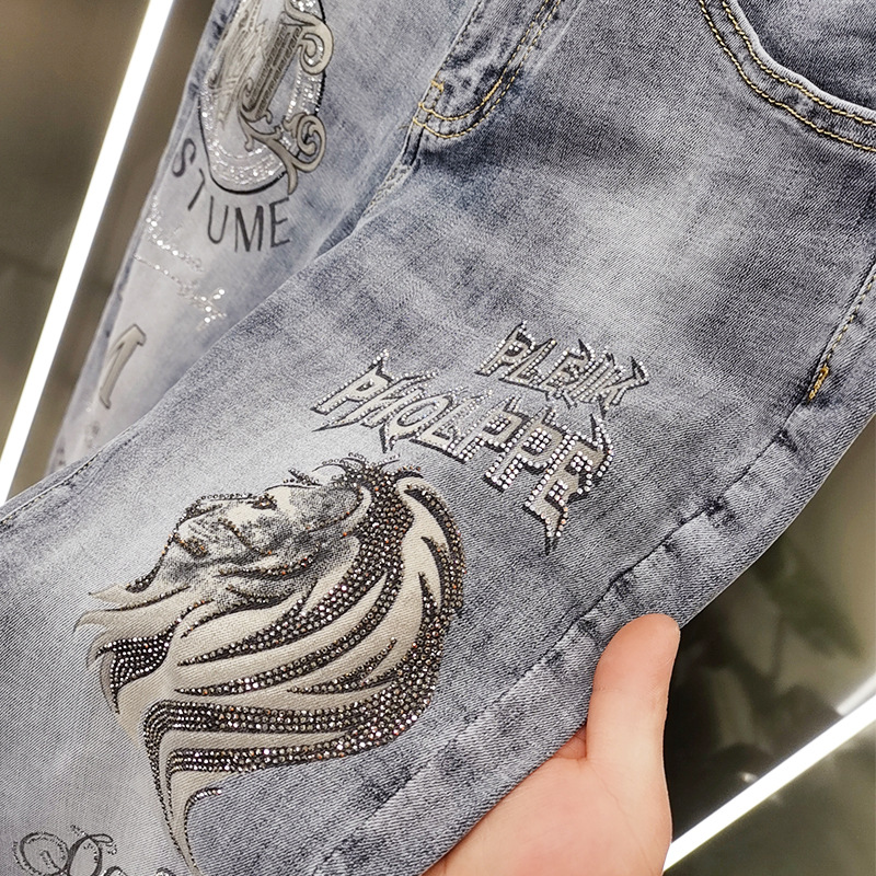 Stylish Slim Fit Men's Jeans With Heavy Diamond Printing Design_voghion.com