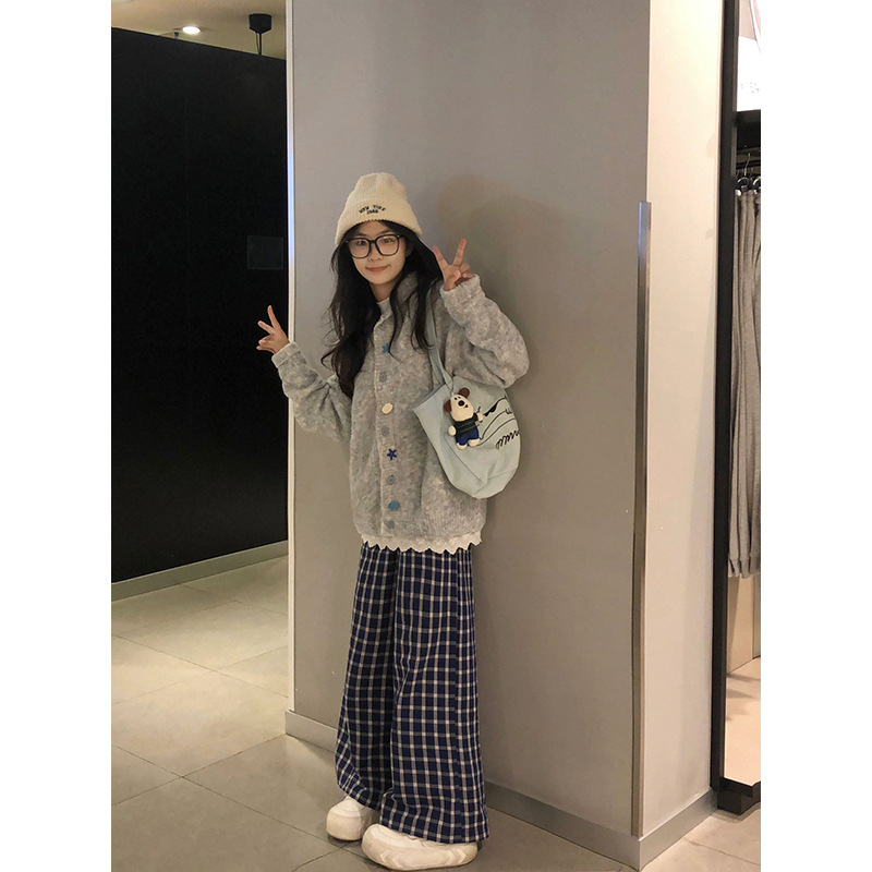 早秋2025新款春秋灰色连帽针织开衫毛衣外套女秋季宽松韩系慵懒风|undefined