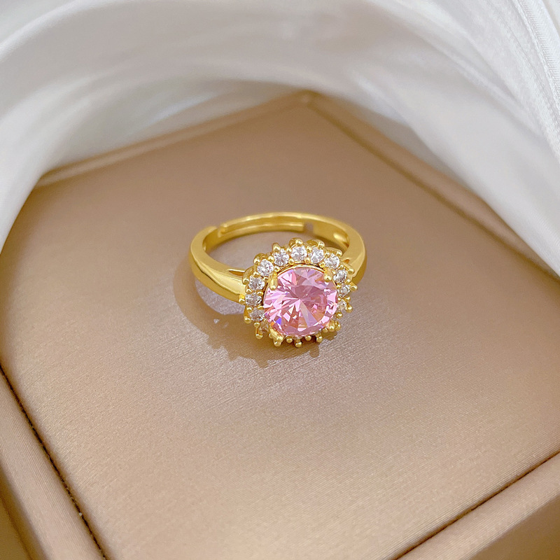 Anello con diamante rosa rotondo completo, apertura regolabile, gioiello semplice giapponese, anello per coppie_voghion.com