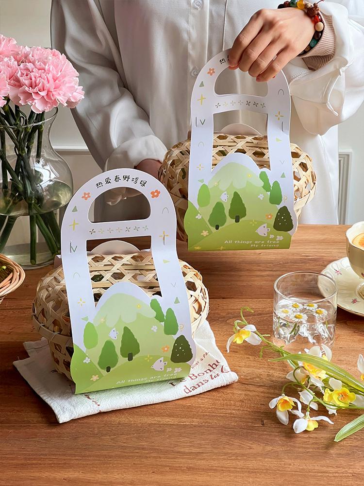 Festival del Barco del Dragón nueva caja de embalaje de huevos de zongzi, cesta de bambú portátil, pastel de frijoles verdes, caja de regalo especial, caja vacía