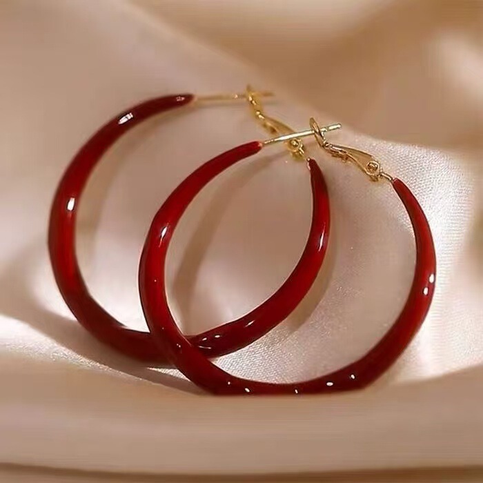 2025 Amazon Cross-Border New Minimalist Style Drip Glaze Plain Hoop Earrings Fashion Niche Design Light Luxury Hoop Earrings