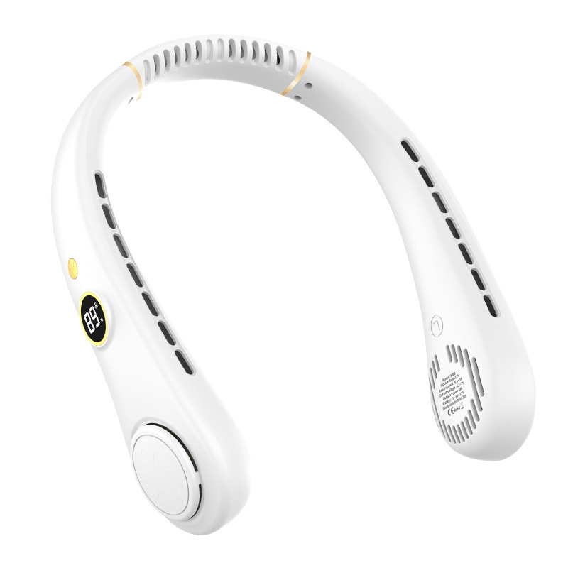 Nuevo ventilador de cuello colgante sin hojas transfronterizo usb para exteriores portátil de cinco velocidades pantalla digital estudiante mini ventilador de cuello colgante pequeño