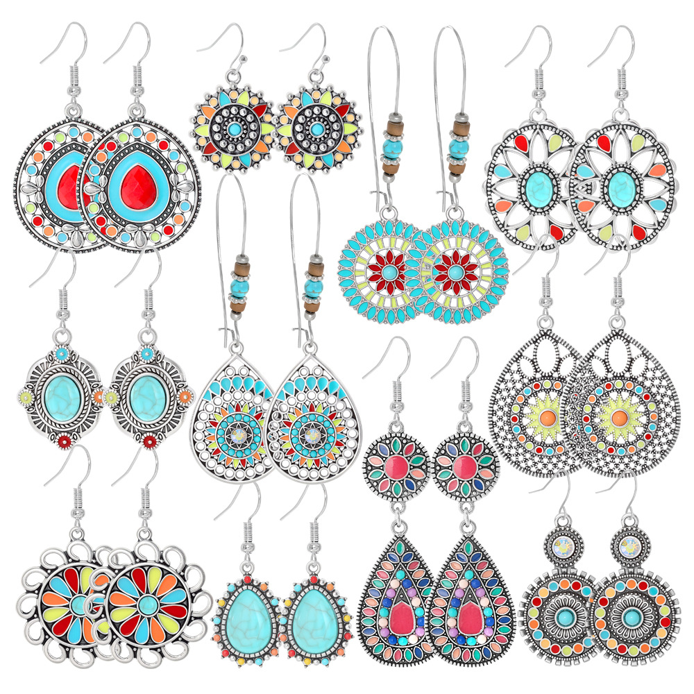 Cross-Border Hot-Selling Bohemian Style Earring Set, European and American Popular Antique-Style Earrings, Amazon Jewelry Manufacturer Wholesale