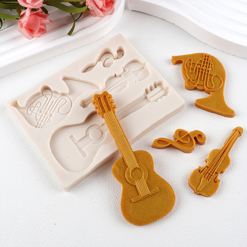 Guitarra Notas Molde de silicona Diy Herramienta de epoxi Molde de decoración de pastel de chocolate Molde de silicona de fondant