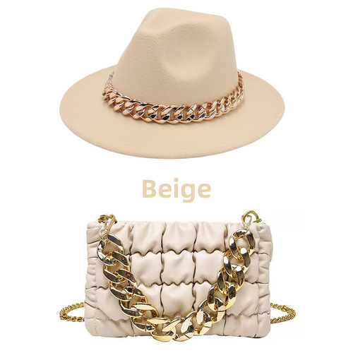 New European and American-style top hat—cross-border gold acrylic chain jazz cap with an Instagram-worthy felt hat, perfect for women's crossbody bags.