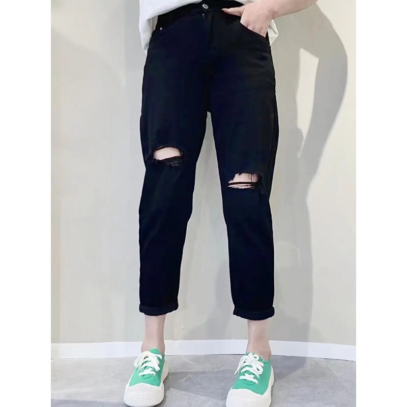 Ripped Jeans Women's 2025 Summer New High Waist Loose Casual Dape Thin Cropped Black Straight Pants Ripped Jeans Women's 2025 Summer New High Waist Loose Casual Dape Thin Cropped Black Straight Pants