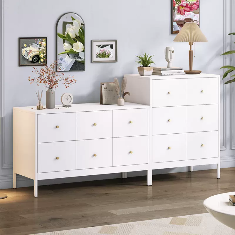 跨境铁艺斗柜抽屉式收纳柜卧室客厅储物柜家用奶油风简约金属斗柜