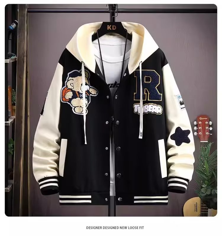 青少年棒球服外套男春秋季宽松休闲夹克潮流帅气男生连帽加绒卫衣|undefined