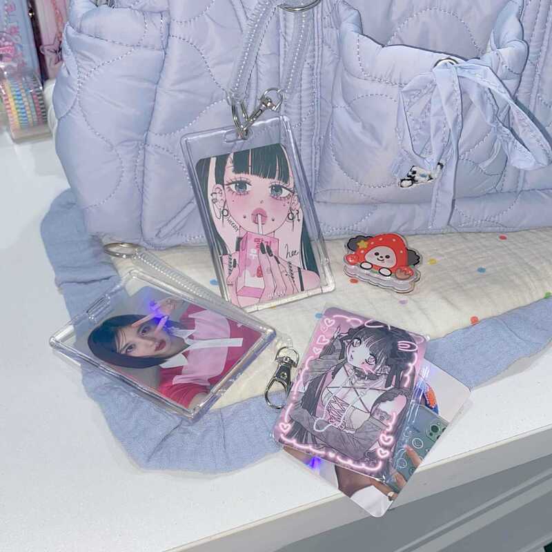 Acrylic Transparent Small Card Protective Cover Elastic Card Cover Double Card Keychain Access Control Identity Card Bus Meal Card