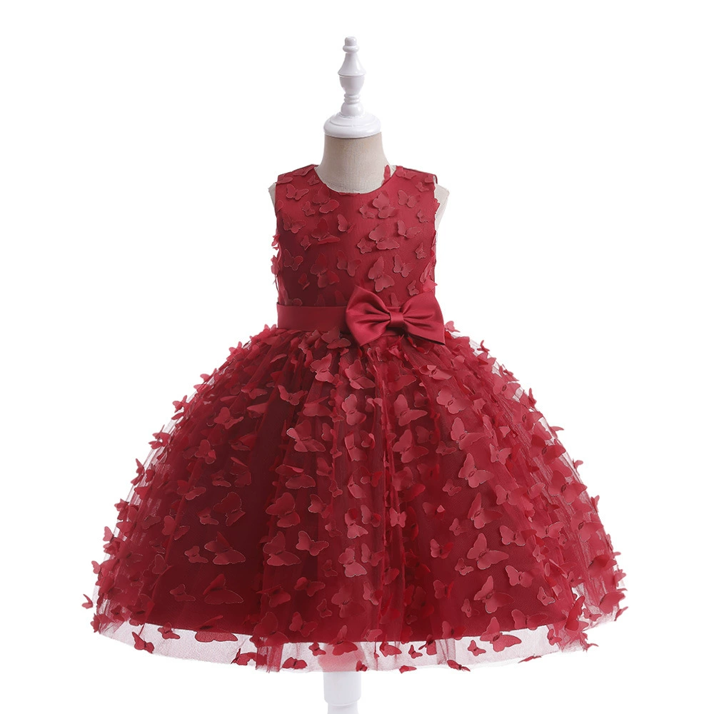 Children's evening dress, three dimensional small princess costume with bow, flower girl dress, wedding dress, Amazon