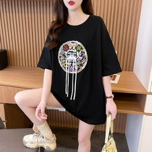 纯棉中国风重工刺绣设计感小众新中式短袖t恤女夏季洋气宽松上衣