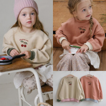 2025冬款草莓珊韩国儿童女孩洋气樱桃印花圆领宽松长袖加绒卫衣