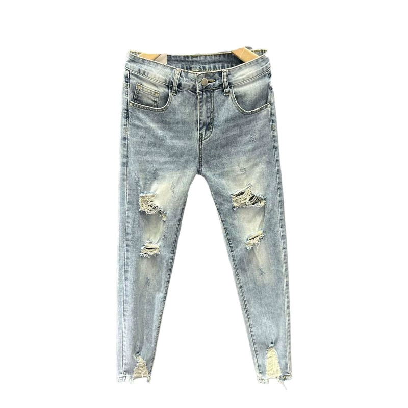 Мужские летние брюки, джинсы, интернет-знаменитость, slim fit