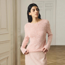 跨境欧美高端女装初秋薄款亮片毛衣女时尚高级感小众设计长袖毛衣