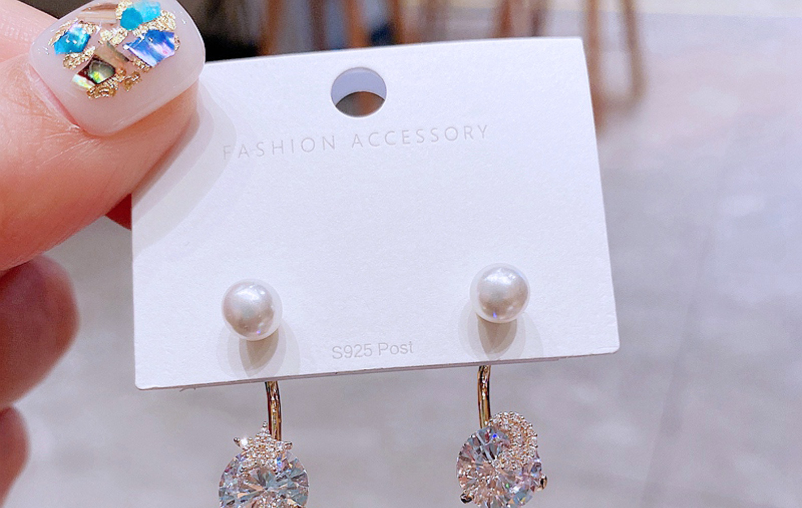 High-grade Asymmetric Star Moon Zircon Earrings Sterling Silver Needle Korean-style Back-mounted Pearl Earrings For Women display picture 14
