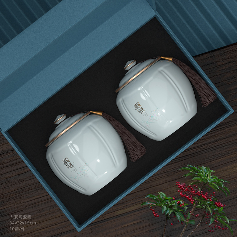 陶瓷茶叶罐半斤礼盒包装高档通用绿茶白茶陶瓷茶叶包装空盒定制