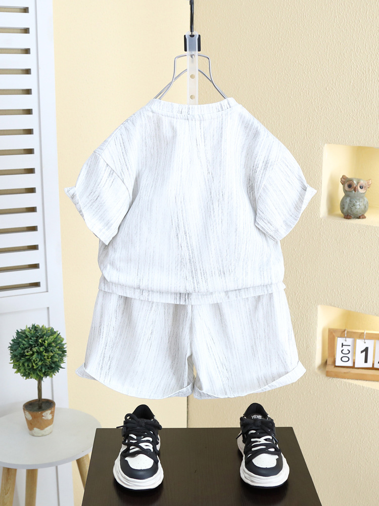7989 traje de manga corta para niños verano 2025 nuevos pantalones cortos de media manga para bebés de dos piezas ropa fina de verano para niños