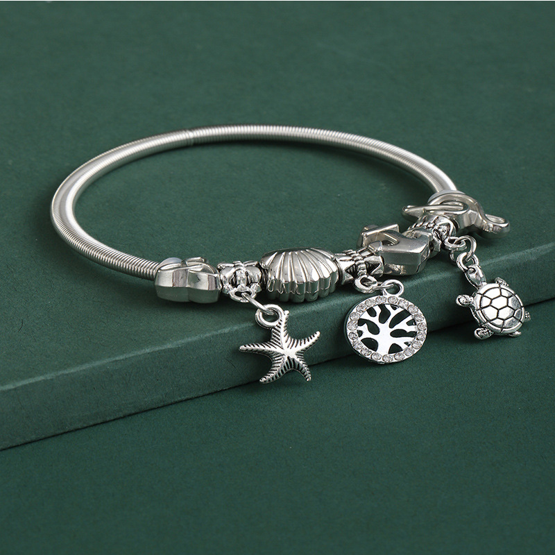 Panjia pulsera Dora DIY cuentas explosivas transfronterizas tortuga colgante árbol de vida concha pulsera de resorte image 3