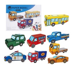 Cross-border puzzle children's toy car family life creative 3D origami DIY aircraft dinosaur stereoscopic assembly board 