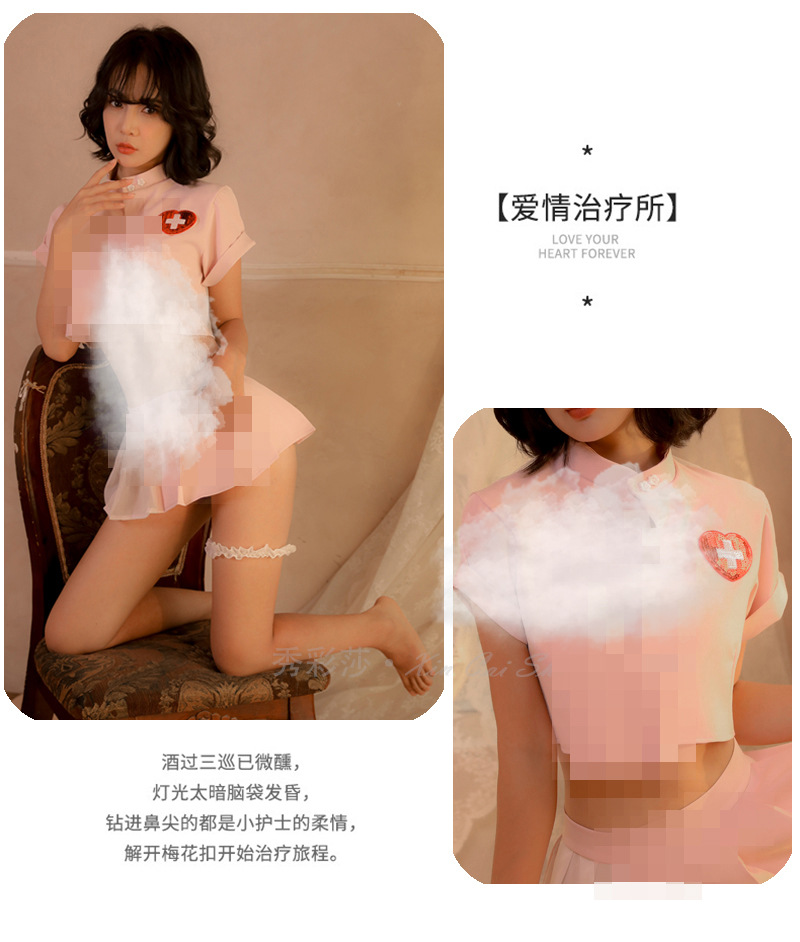 Nurse Role Play Lingerie Set with See-Through Top, Pleated Skirt and Thong — detail image 5