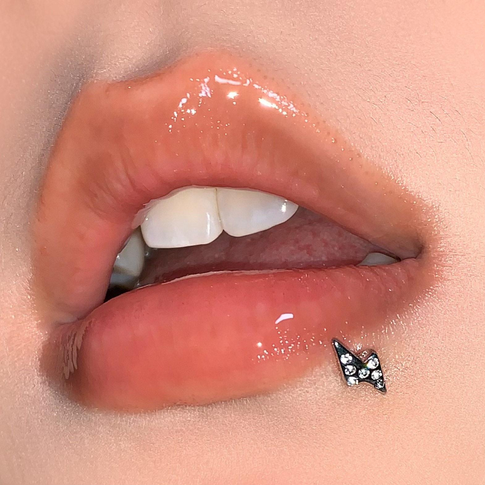 Pointed labret stud close-up product detail
