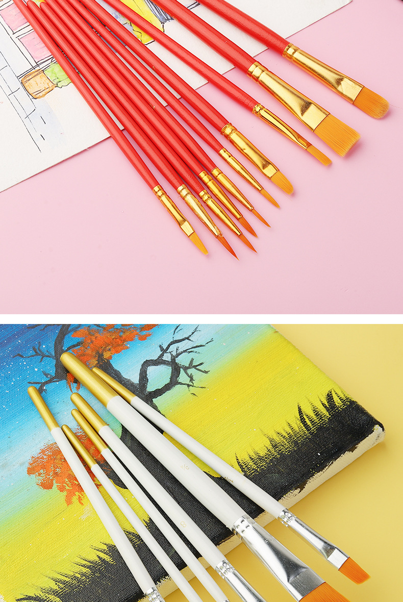 Cross-border wholesale nylon gouache watercolor paint brush oil paint brush set red handle blue handle black handle acrylic paint brush