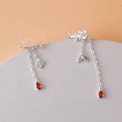 Heavenly Official Blessing Blood Rain Visiting Flower City Xie Lian Earrings Silver Butterfly Earrings Asymmetric Tassel Earrings