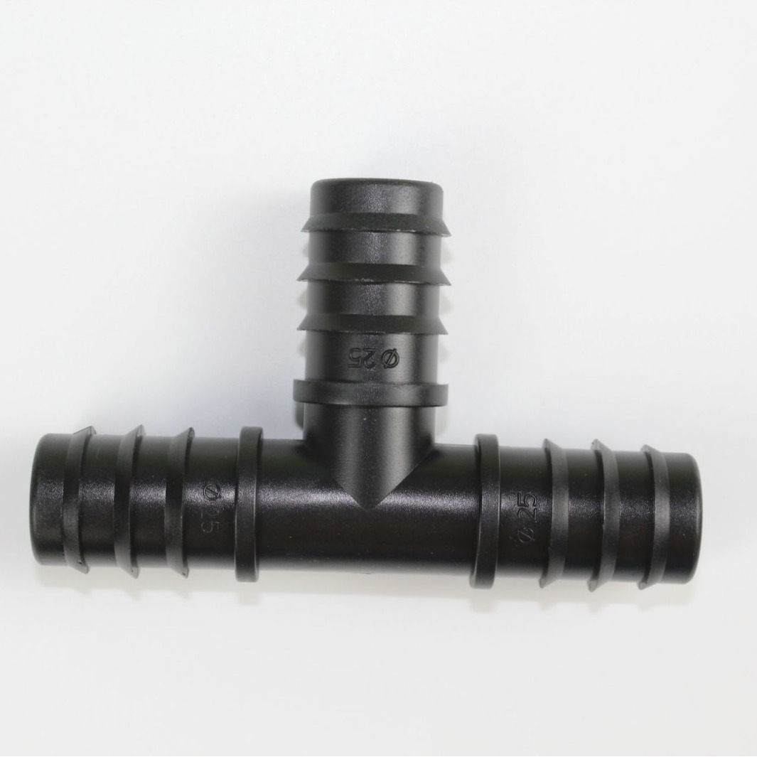 25 PE tubo púbido tee tubo PE conector de tubería simple tee micro-spray goteo accesorios de conector de tubería image 5