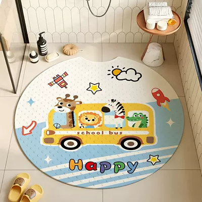 Round non-slip bathroom mat for Avtomobil döşəmə paspasları - ysd-circular-animal-school-bus-diameter-53cm