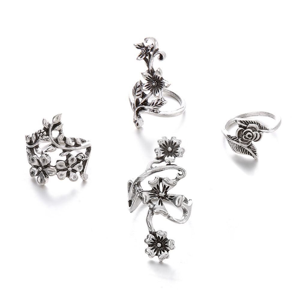 Böhmisches Weinblatt Und Blumen Ring Set, Vintage Silber Schmuck_voghion.com