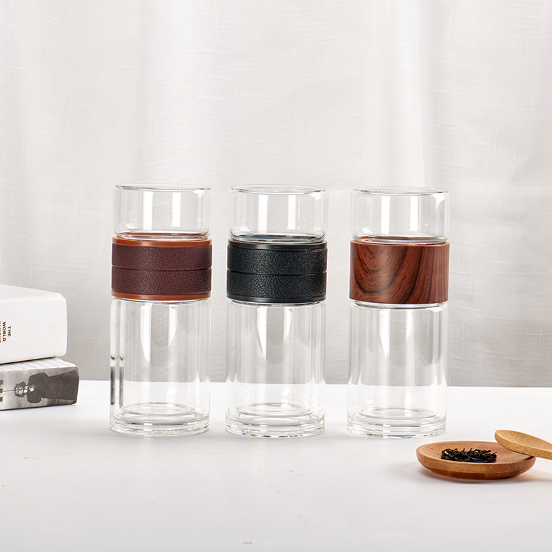 Nuevo vidrio aislante transparente hombres y mujeres Oficina portátil Filtro de separación té taza regalo logo impreso