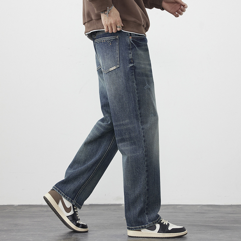Jeans Elásticos Rectos para Hombre de Algodón Casual Diario