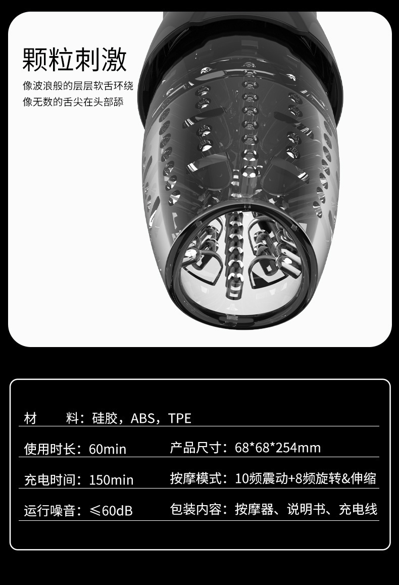 Telescopic Rotating Aircraft Cup, Fully Automatic Powered Male Masturbator, Handheld ABS+TPE Device — detail image 3