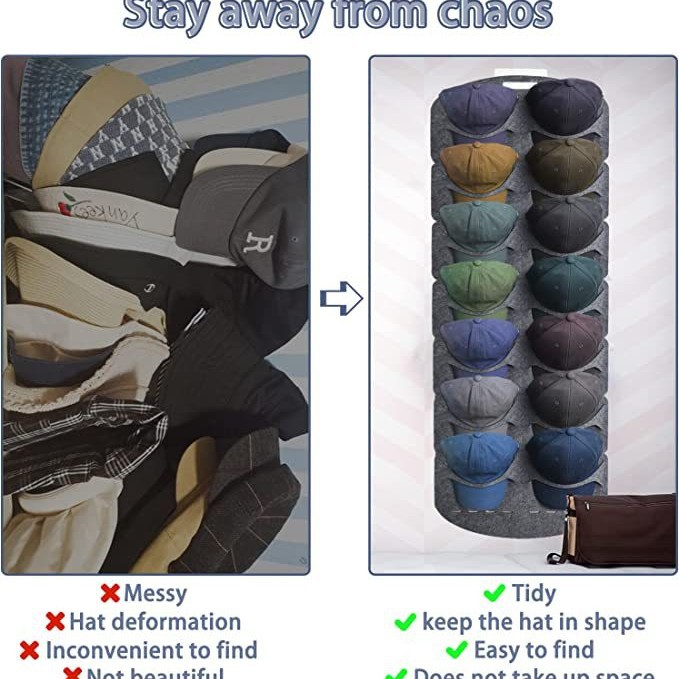 Amazon nuevo fieltro 7 14 rejilla de la pared trasera sombrero de béisbol de almacenamiento colgante bolsa de almacenamiento de tapa enarbolada organizador bolsa