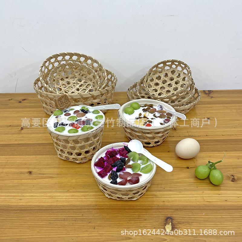 Tacos de barro de bambú, cestas de frutas, bocadillos, bocadillos, tiendas de té de leche, bocadillos creativos antiguos, decoración de pastel de flores de frijoles