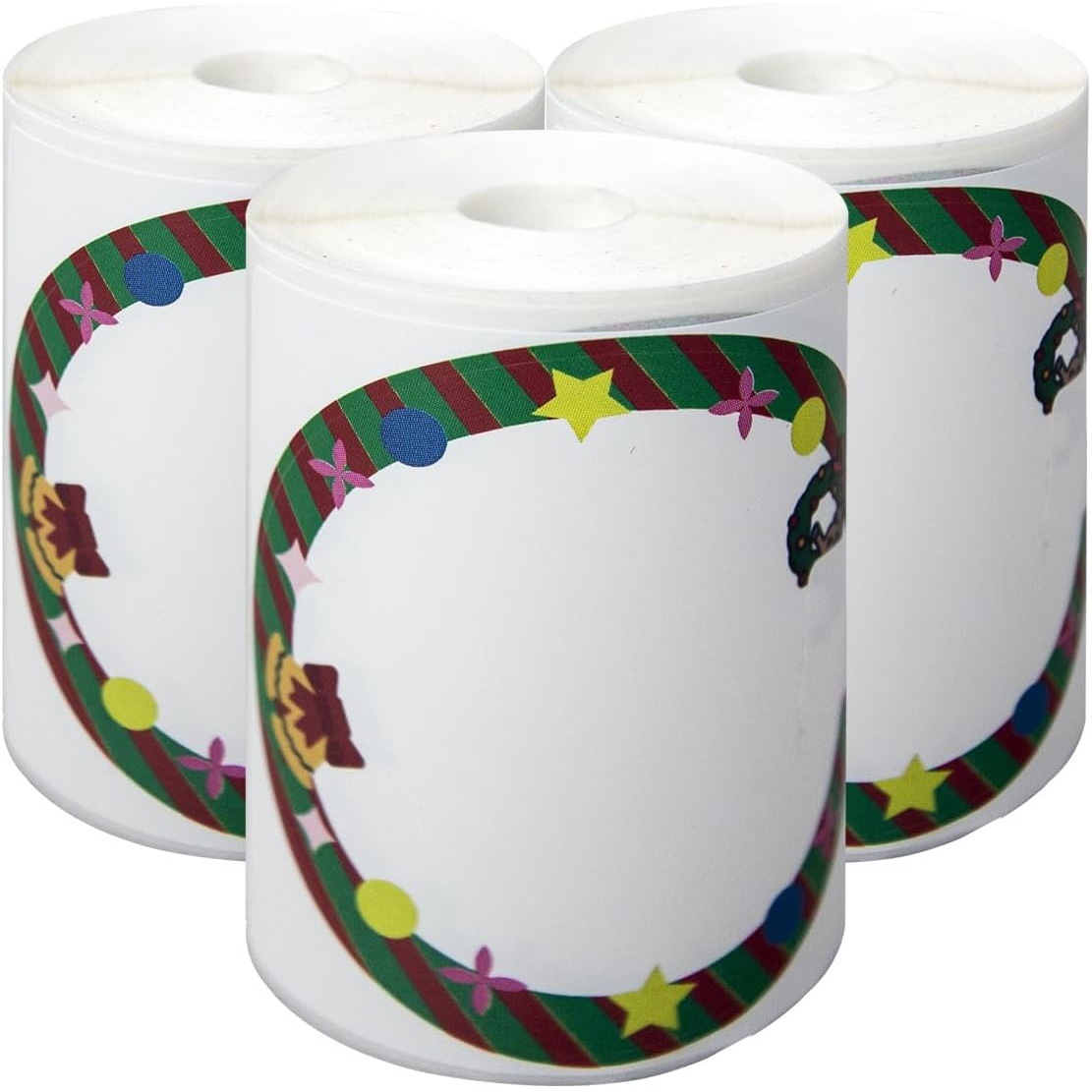 圣诞花环圆点贴纸3卷通用标签纸适用于热敏打印机