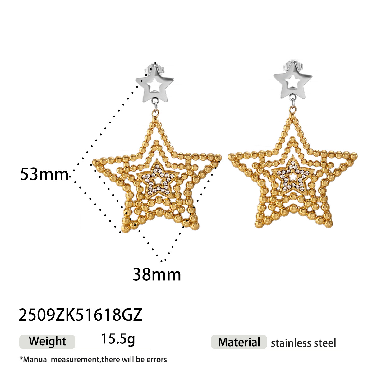 Collar de acero inoxidable de lujo ligero de alto nivel, estrellas de amor, orejetas chapadas en titanio, acero de titanio, mujeres no desvanecen