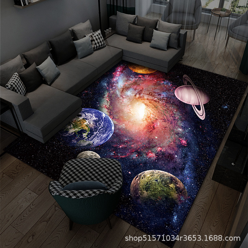 En stock transfronteriza tridimensional planeta alfombra 3D de dibujos animados universo habitación dormitorio alfombra de piso sala de estar alfombra completa se puede enviar en nombre