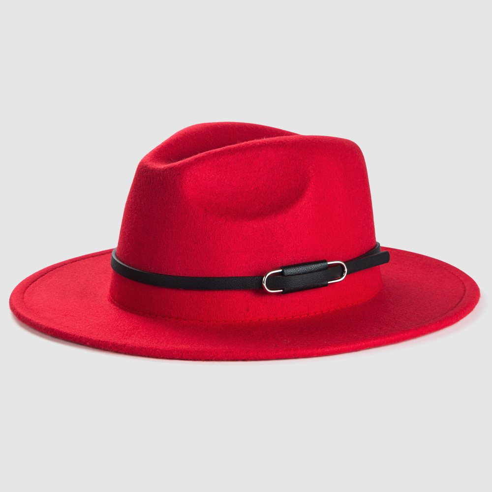 Cross-border Exclusively Retro Woolen Hats For Monochrome Belt Accessories Felt Hat Simple Big Brim Jazz Hat display picture 9