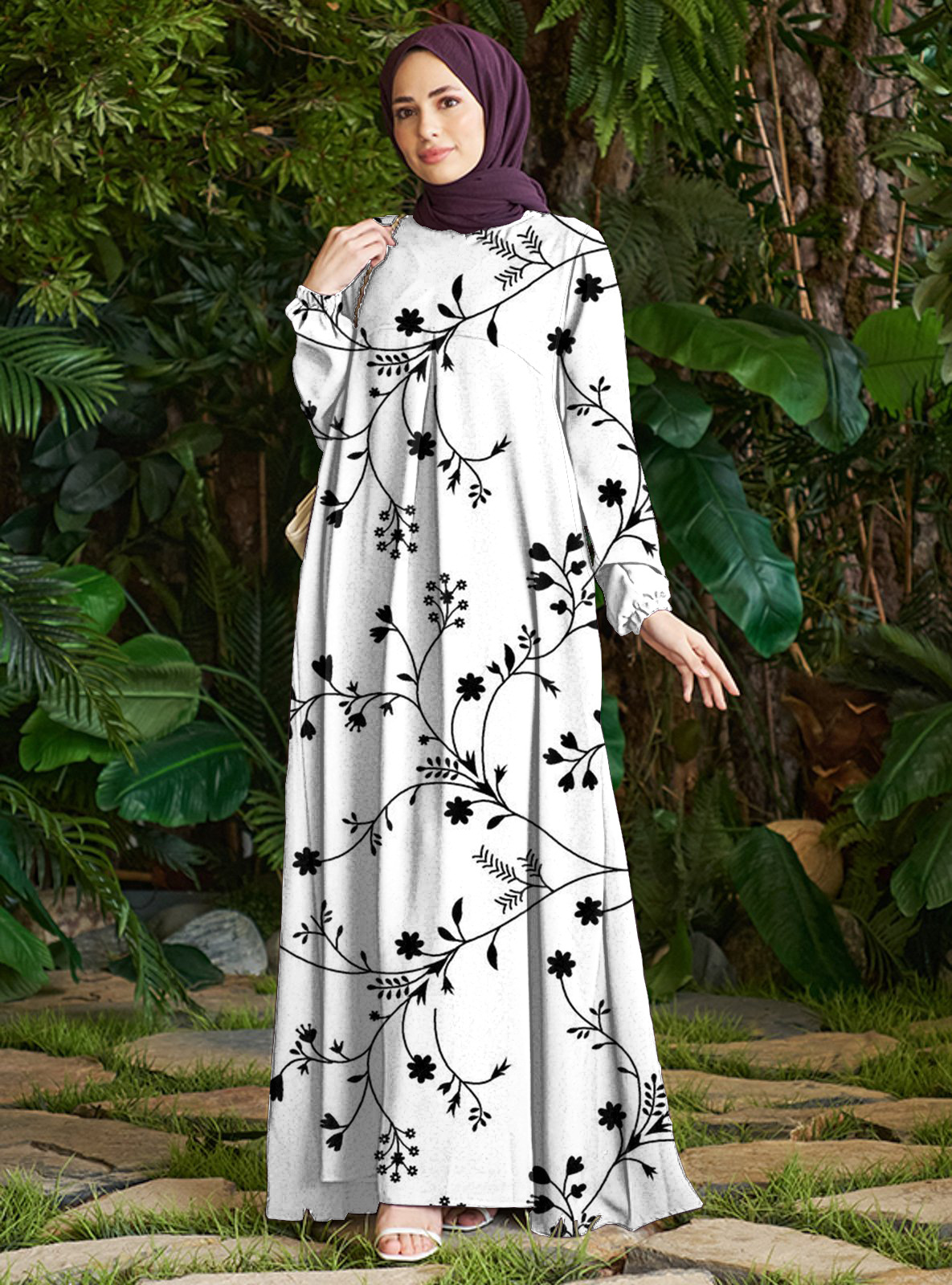Elegant Floral Print Maxi Dress With Loose Fit - Bohemian Style Long Sleeve Dress For Women, Comfortable Polyester Blend Fabric, Versatile For Parties_ecoleips.com