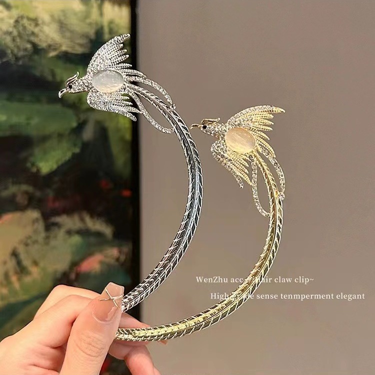 古风凤凰月牙发簪复古发钗小众设计后脑勺丸子头盘发旗袍簪子头饰