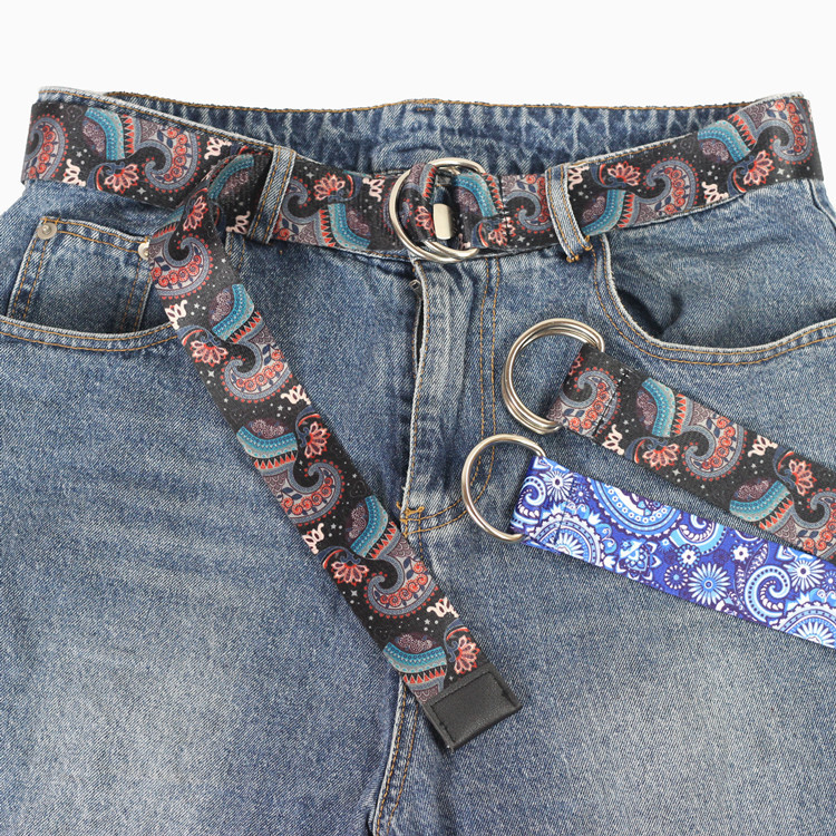 Bicyclic flowers and plants Bandanna  Ethnic style Jeans Belt Trend ins canvas belt decorate