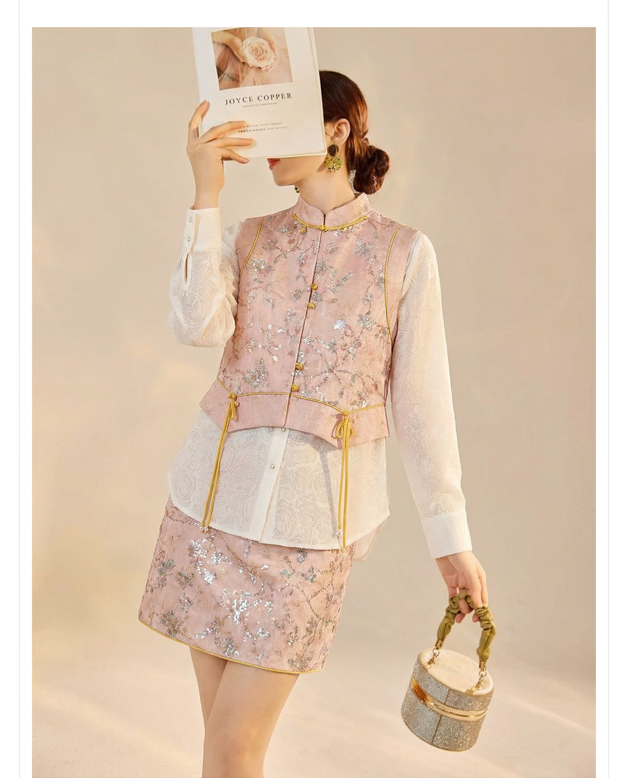 Áo hai dây thêu sequin phối tua rua cổ đứng – set chân váy midi phong cách tân Trung Hoa — nửa váy, Trang chủ chi tiết 14