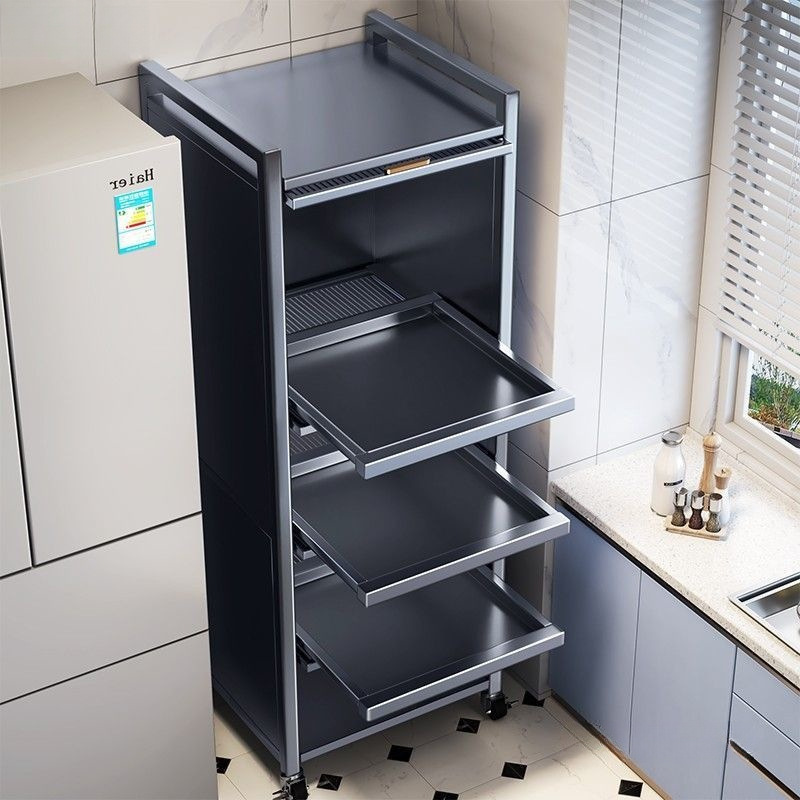Pull-Out Kitchen Storage Rack Microwave Storage Cabinet Floor-Standing Multi-Layer Storage Cabinet Multi-Functional Cupboard Cupboard