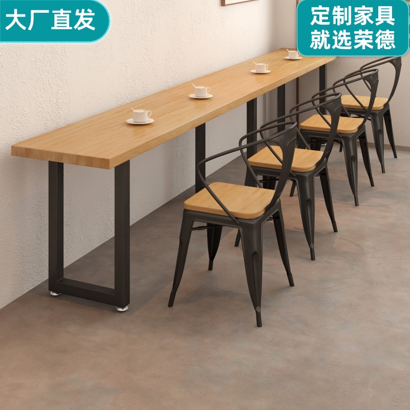 Iron solid wood long narrow table fast food restaurant canteen snack bar wall window side table bar short bar table combination