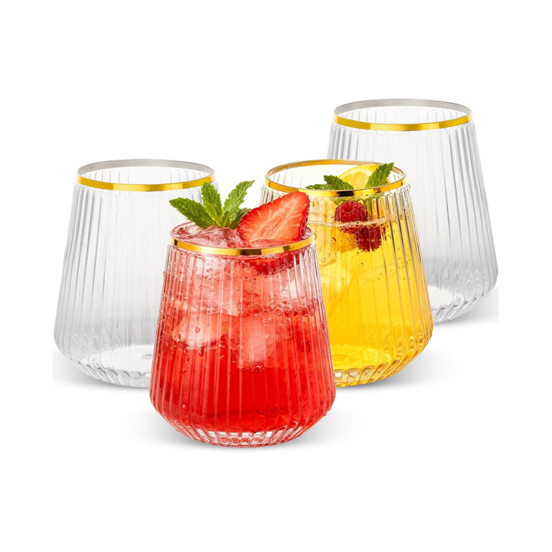 Copas de vino desechables de plástico más vendidas de Amazon, vasos para huevos a rayas, copas de vino sin tallo de gran capacidad, copas de vino tinto, copas de champán
