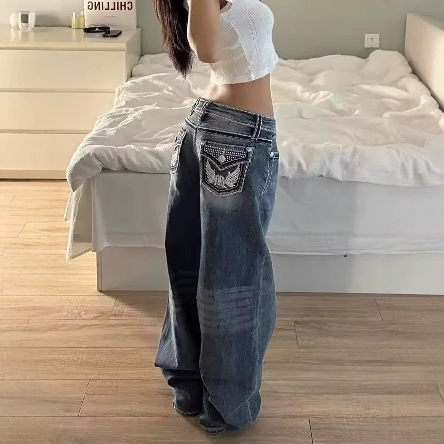 Cross-Border European And American Wholesale Foreign Trade Heavy-Duty Rhinestone Embroidered Jeans For Women,_voghion.com