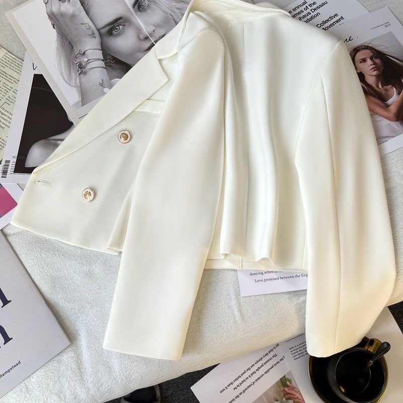 Nuovo cappotto da completo doppio petto in tinta unita versatile dimagrante a maniche corte per capispalla stile donna_voghion.com