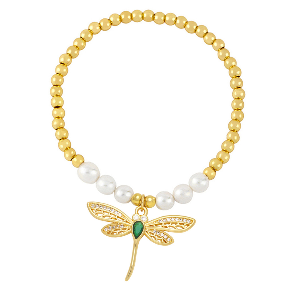 Fashion Dragonfly Copper Bracelets Plating Artificial Pearls Copper Bracelets